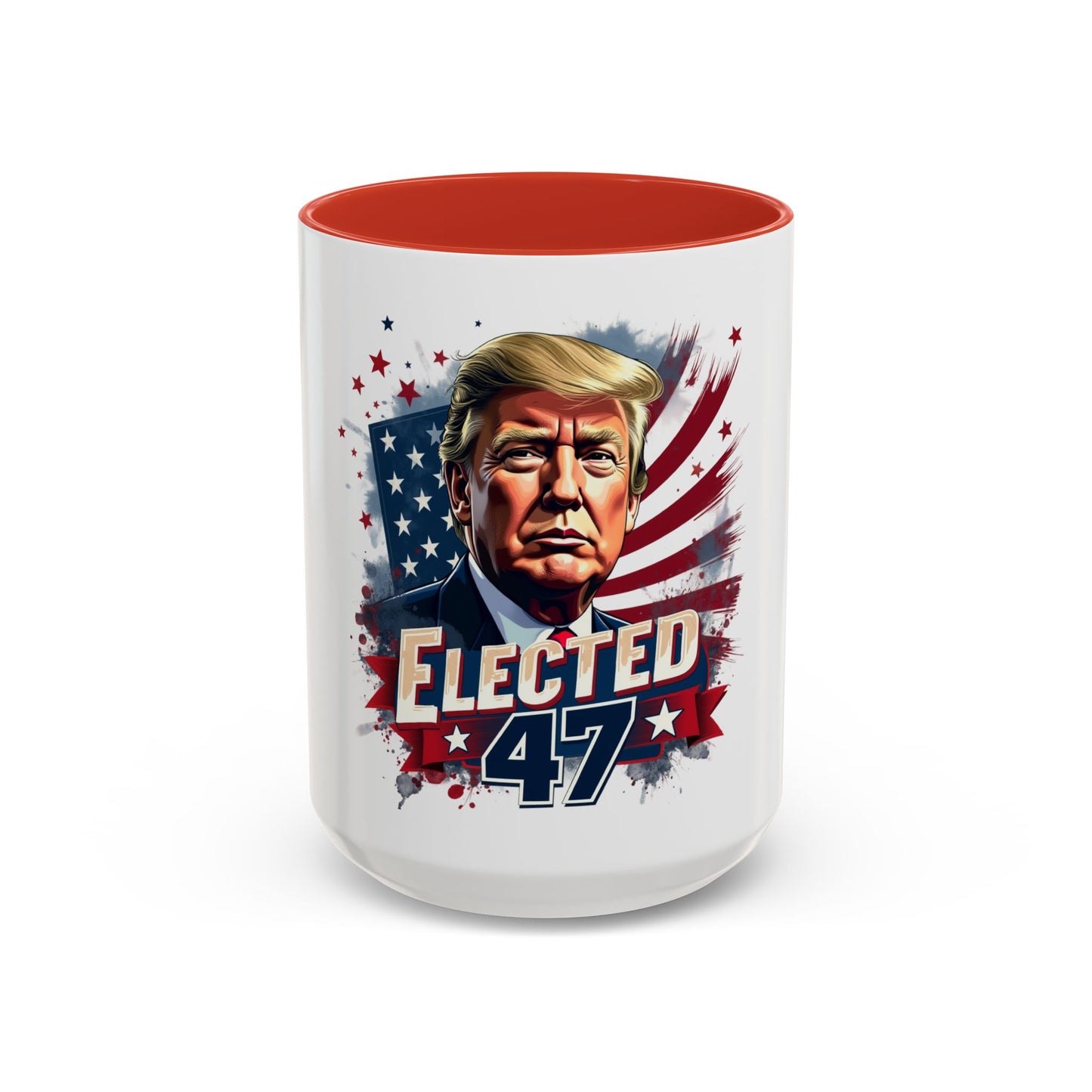 Coffee Mug - Elected 47 Donald J Trump with American Flag Background