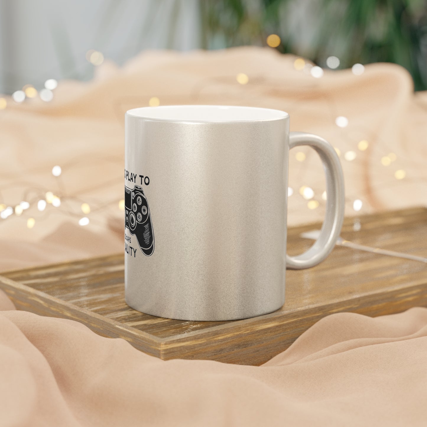 Press Play to Escape Metallic Mug (Silver/Gold)