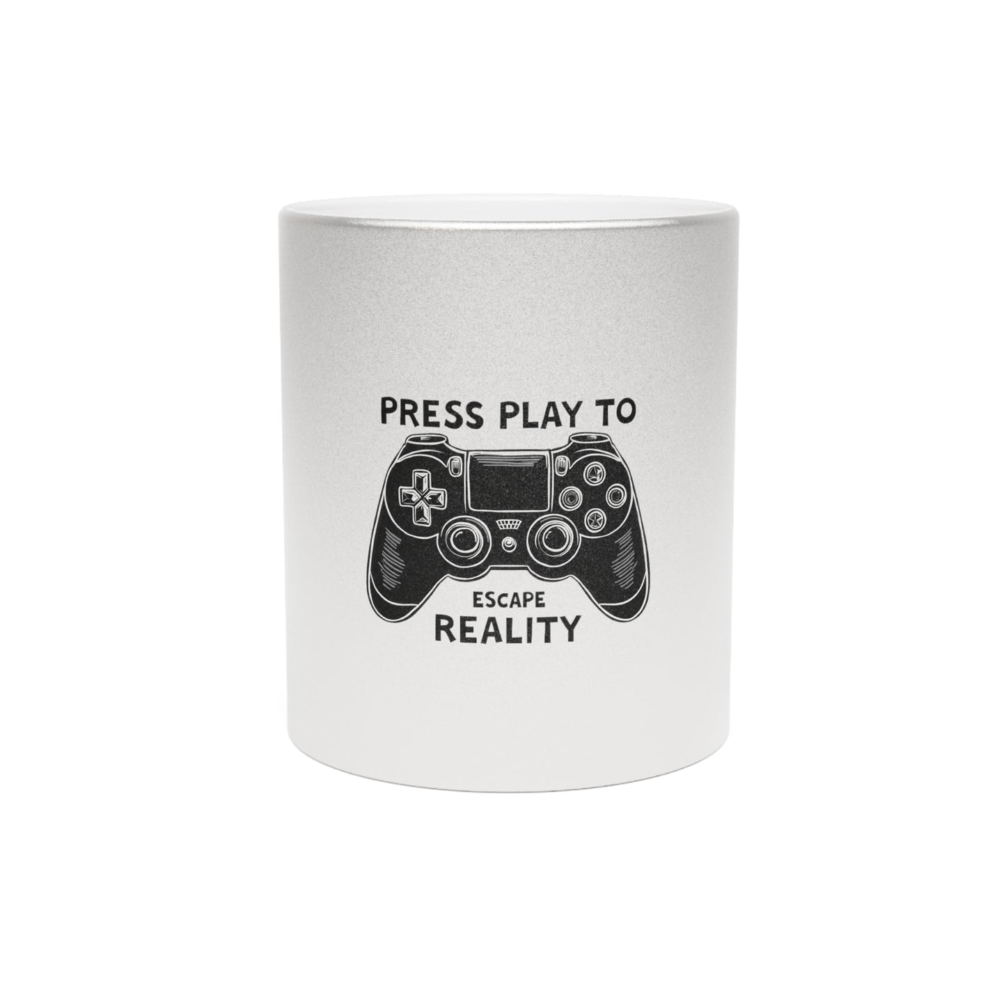 Press Play to Escape Metallic Mug (Silver/Gold)