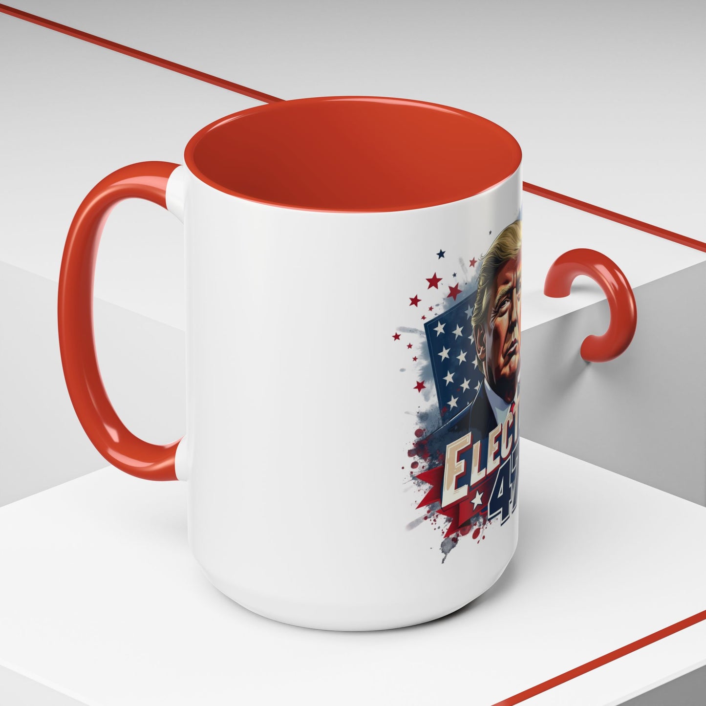 Coffee Mug - Elected 47 Donald J Trump with American Flag Background