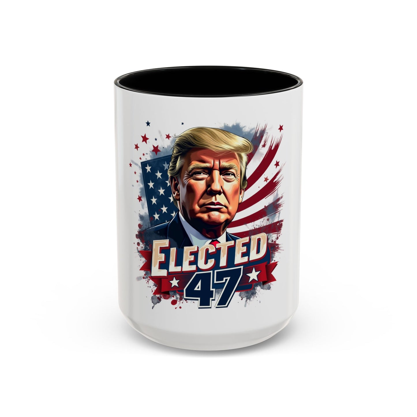 Coffee Mug - Elected 47 Donald J Trump with American Flag Background