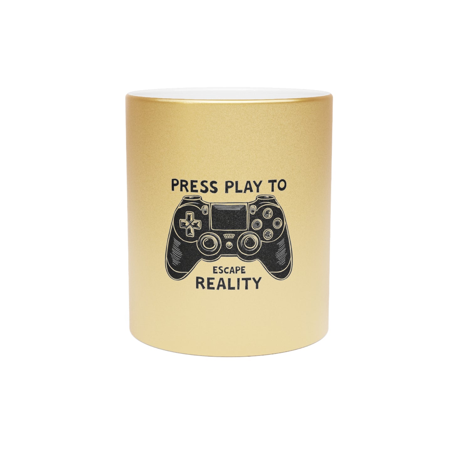 Press Play to Escape Metallic Mug (Silver/Gold)