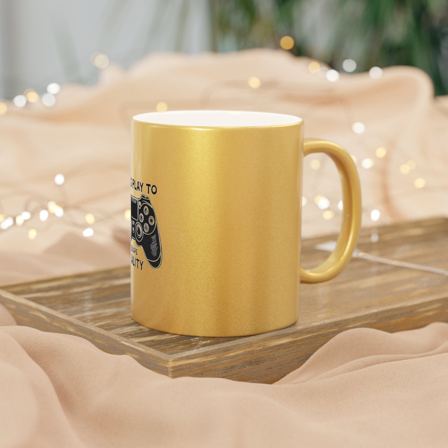 Press Play to Escape Metallic Mug (Silver/Gold)