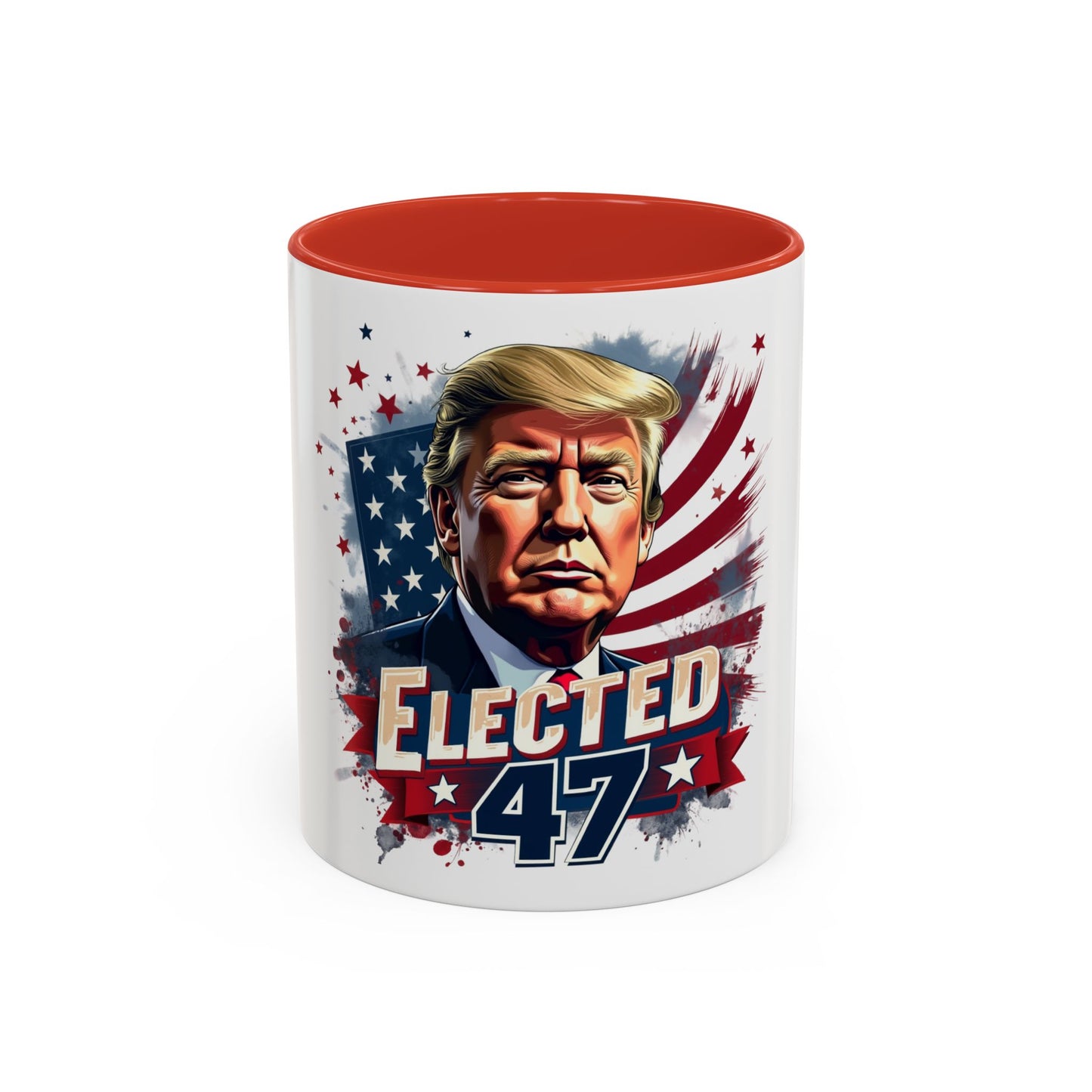 Coffee Mug - Elected 47 Donald J Trump with American Flag Background