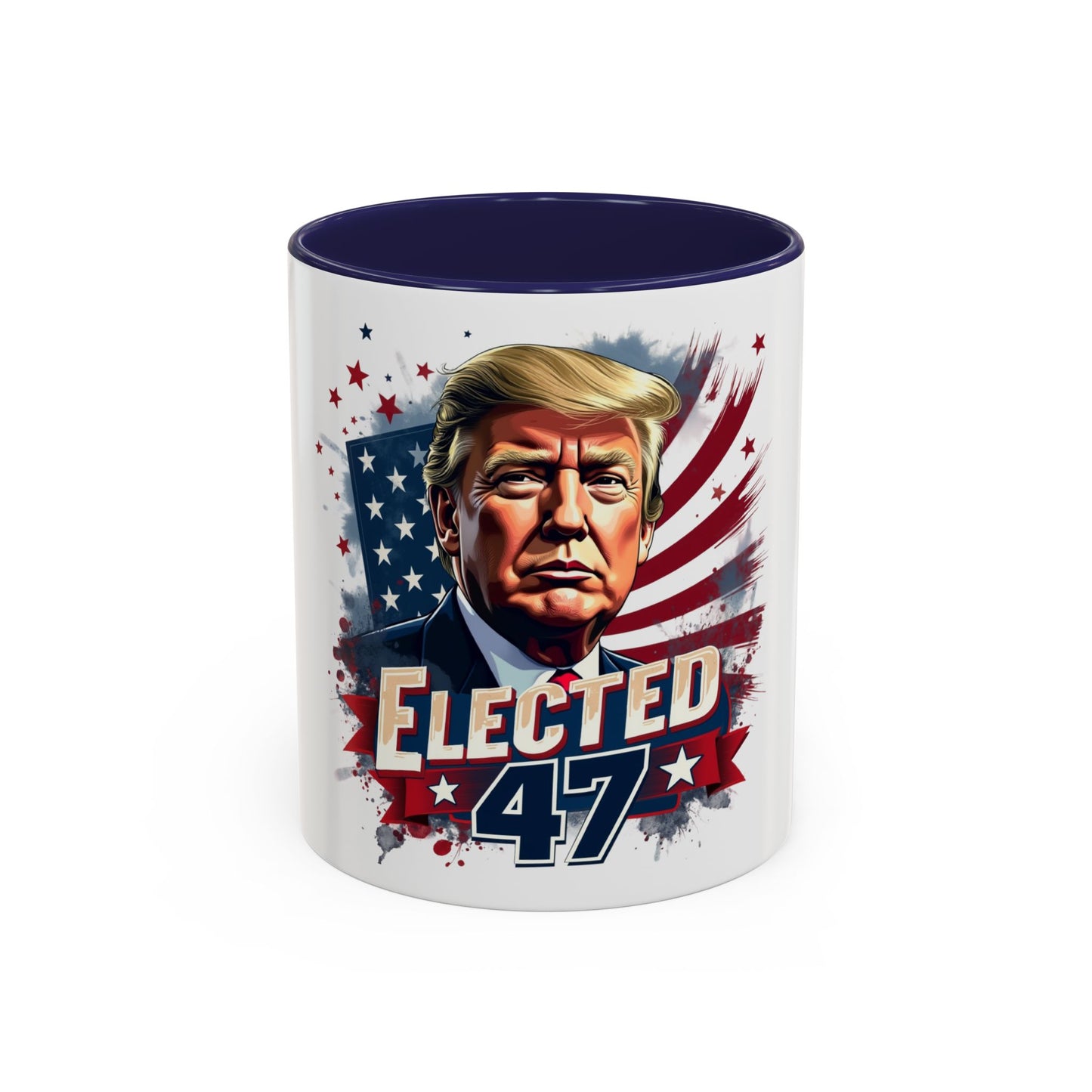 Coffee Mug - Elected 47 Donald J Trump with American Flag Background