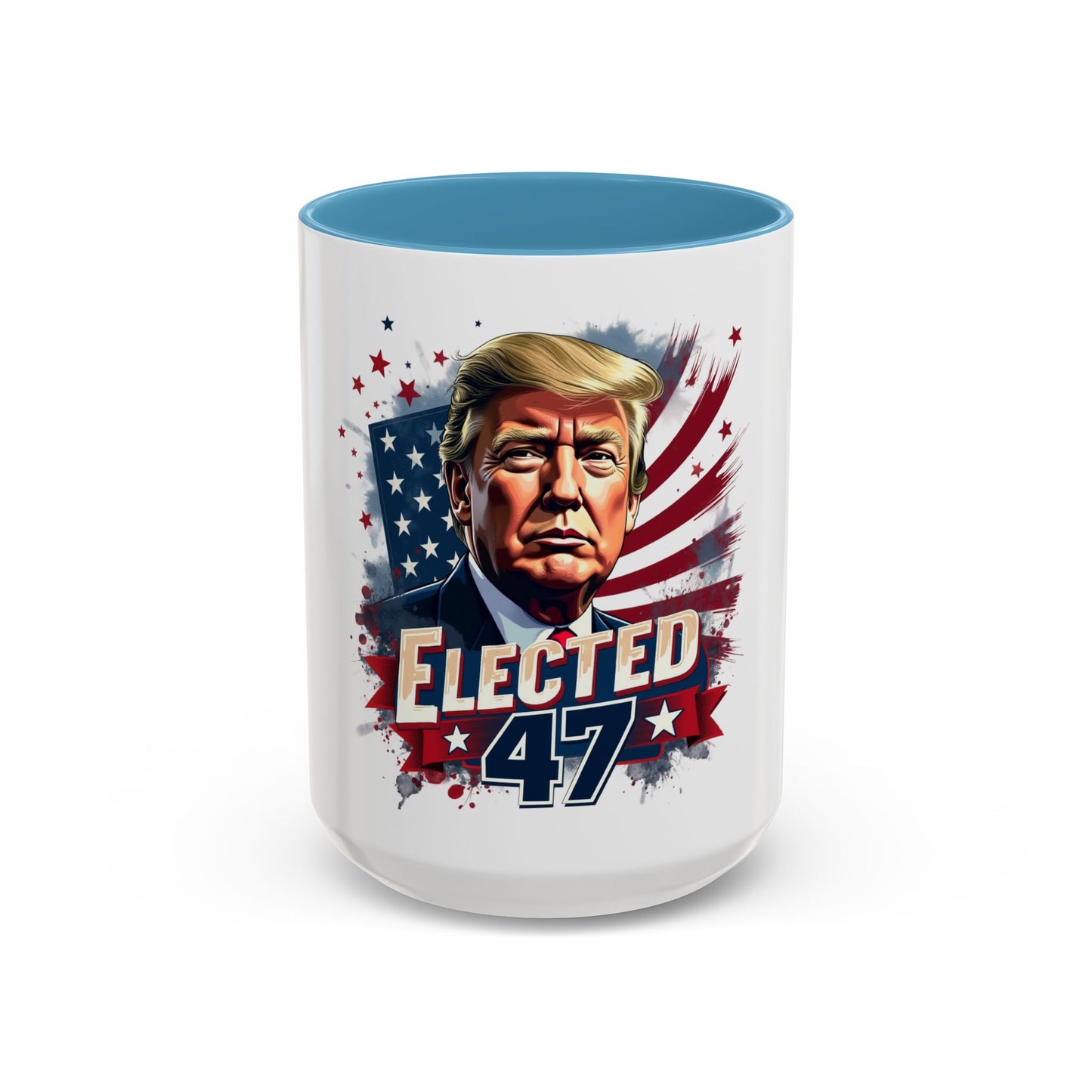 Coffee Mug - Elected 47 Donald J Trump with American Flag Background