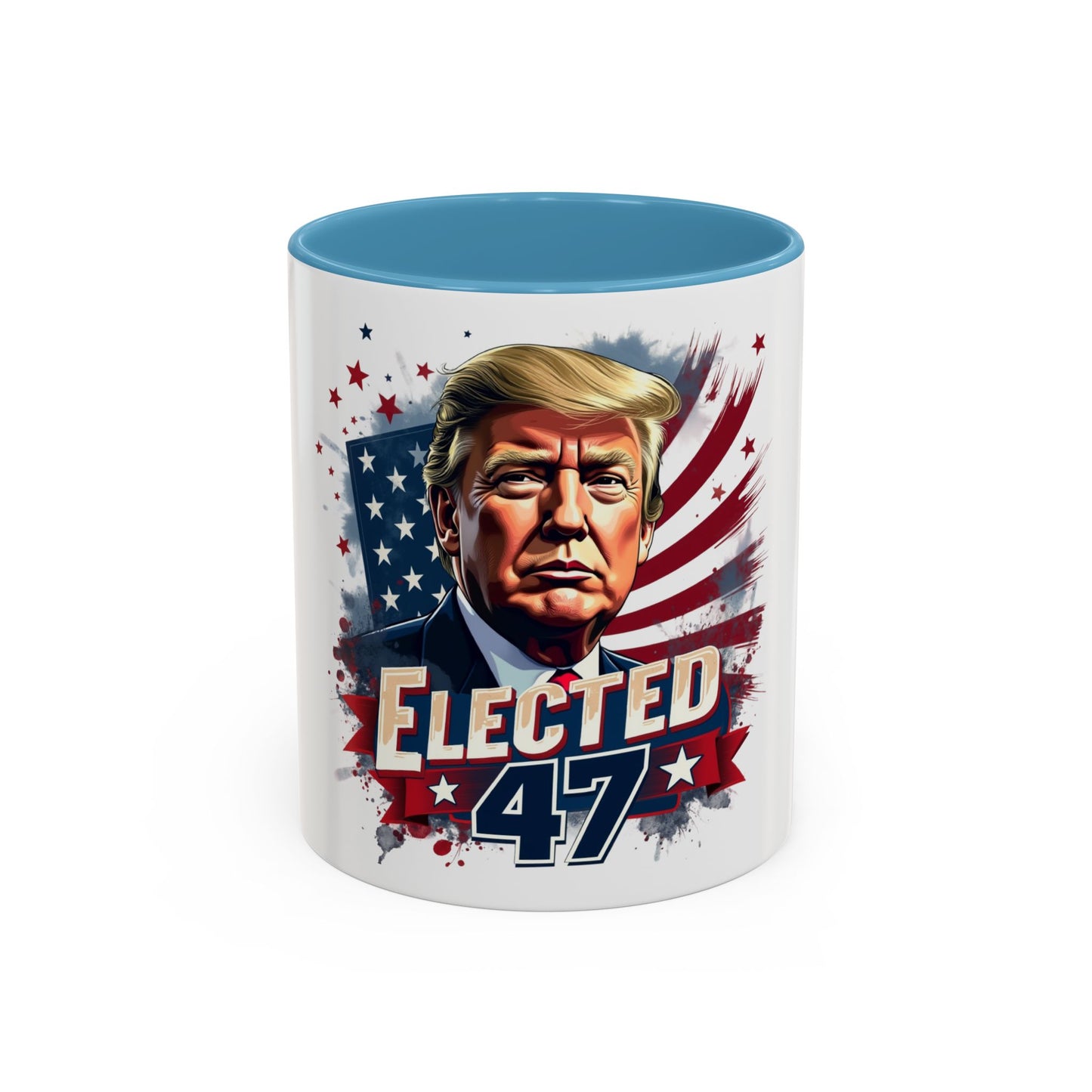 Coffee Mug - Elected 47 Donald J Trump with American Flag Background