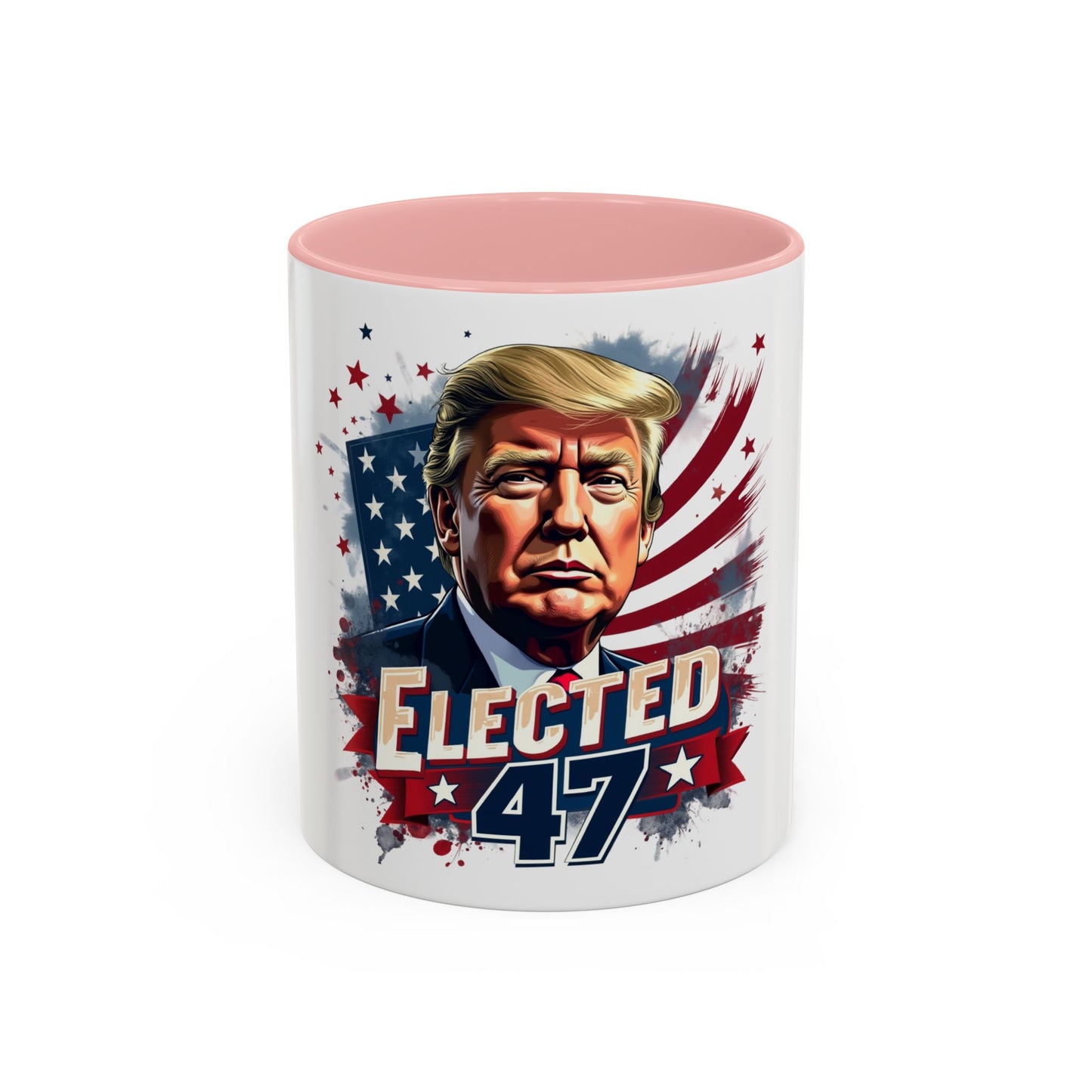 Coffee Mug - Elected 47 Donald J Trump with American Flag Background