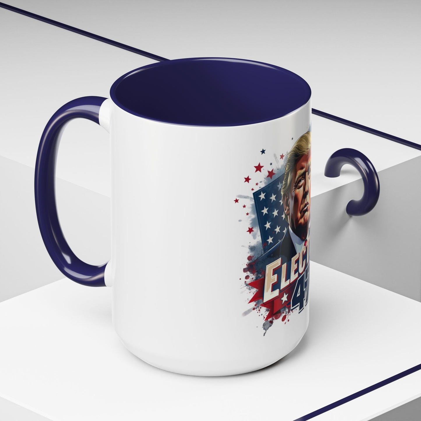 Coffee Mug - Elected 47 Donald J Trump with American Flag Background