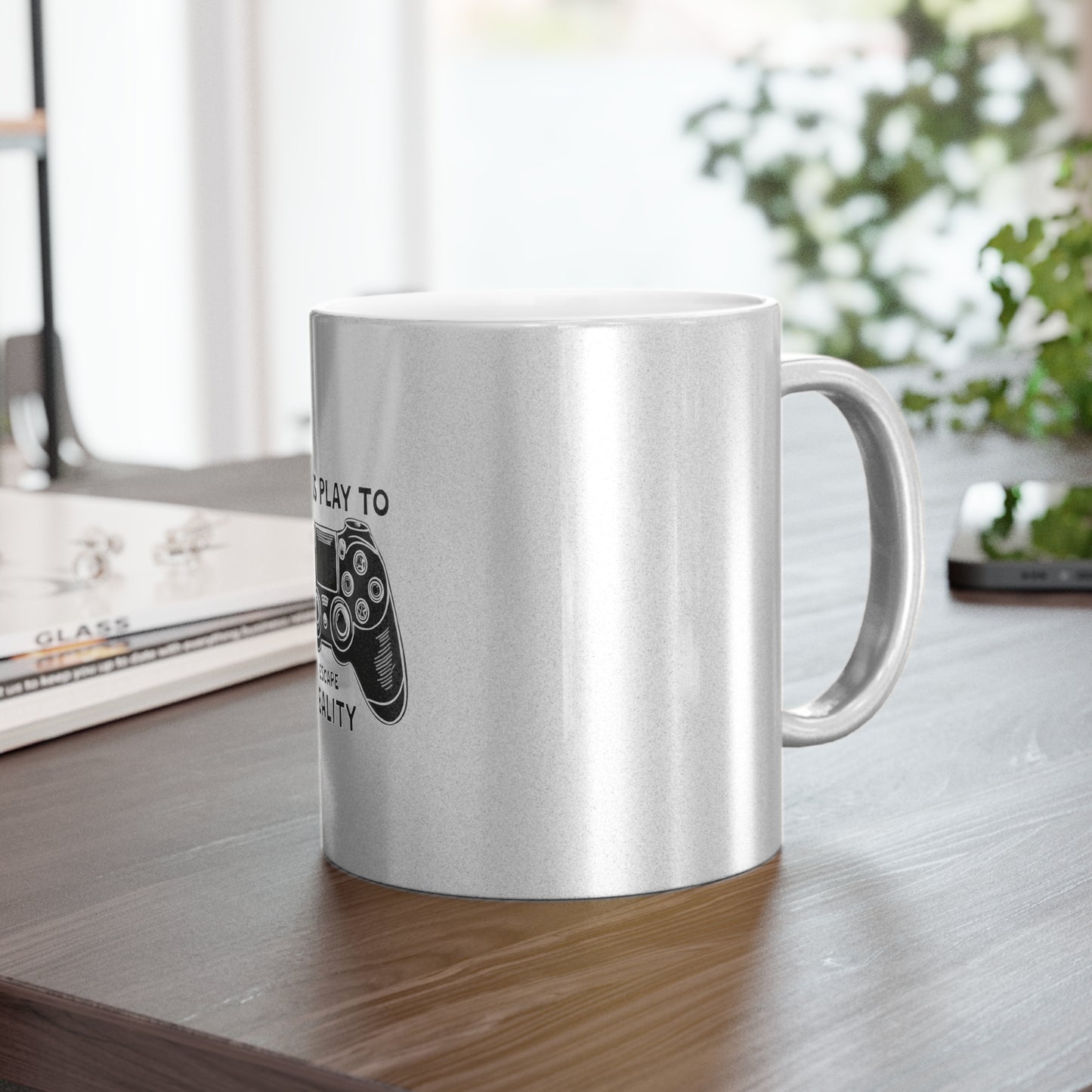 Press Play to Escape Metallic Mug (Silver/Gold)