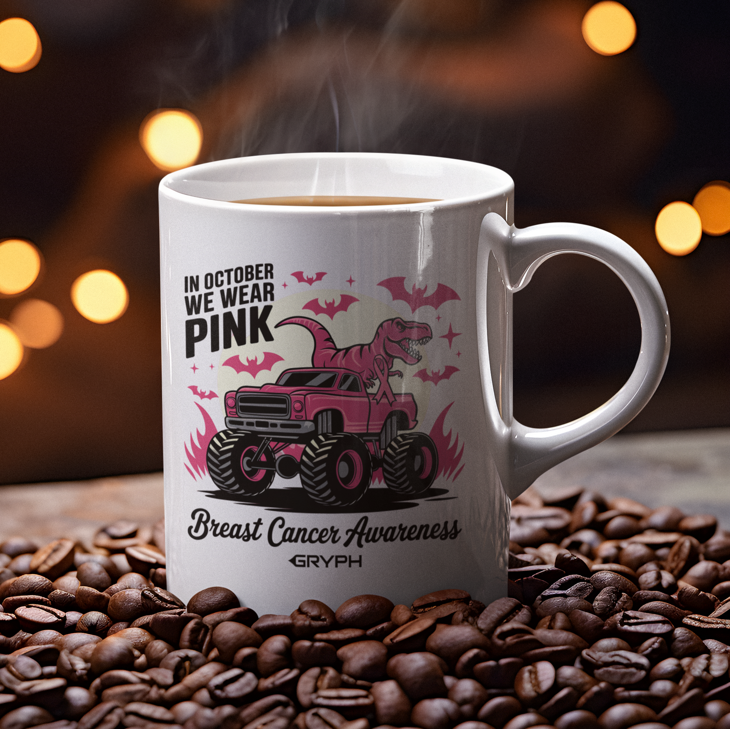 Pink Dino Power Mug – Breast Cancer Awareness